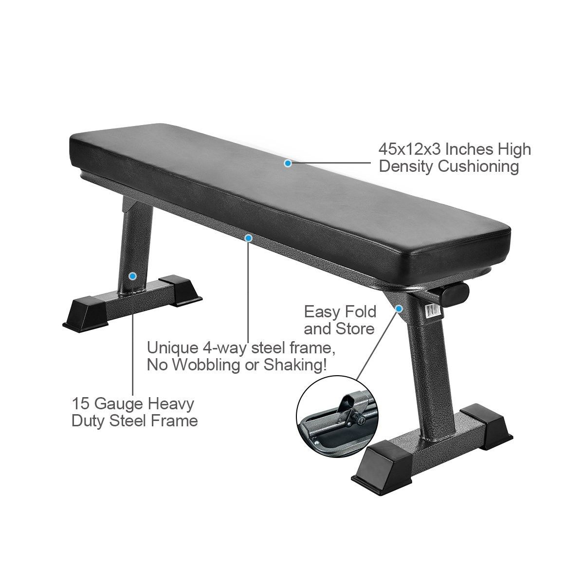 Foldable Flat Bench for Multi-Purpose Weight Training and Ab Exercises (Black)