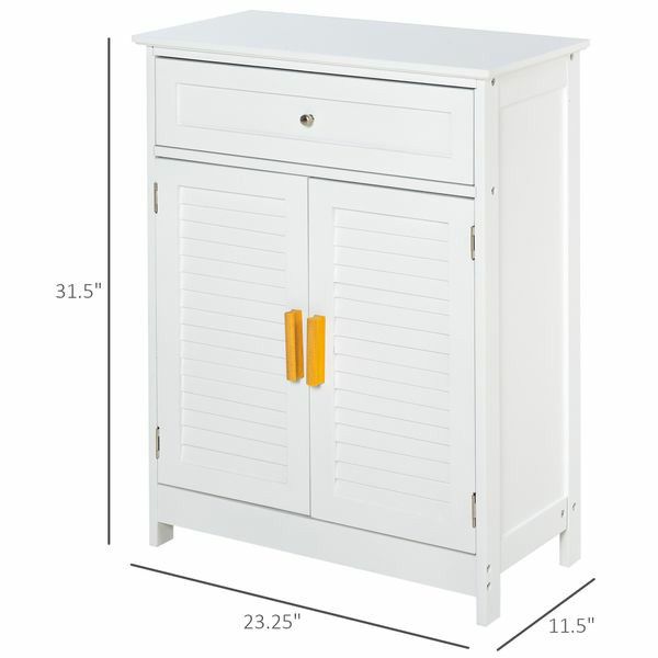 Freestanding Bathroom Storage Cabinet with Double Shutter Door and Drawer, Toilet Vanity Cabinet, Narrow Organizer - White