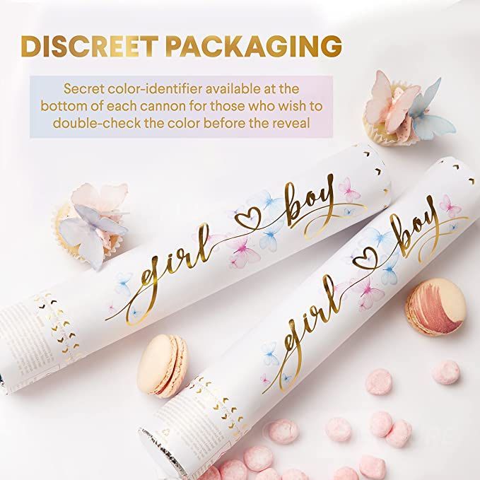 Gender Reveal Confetti Cannon - Set of 2 - Biodegradable Butterfly Confetti in Blue