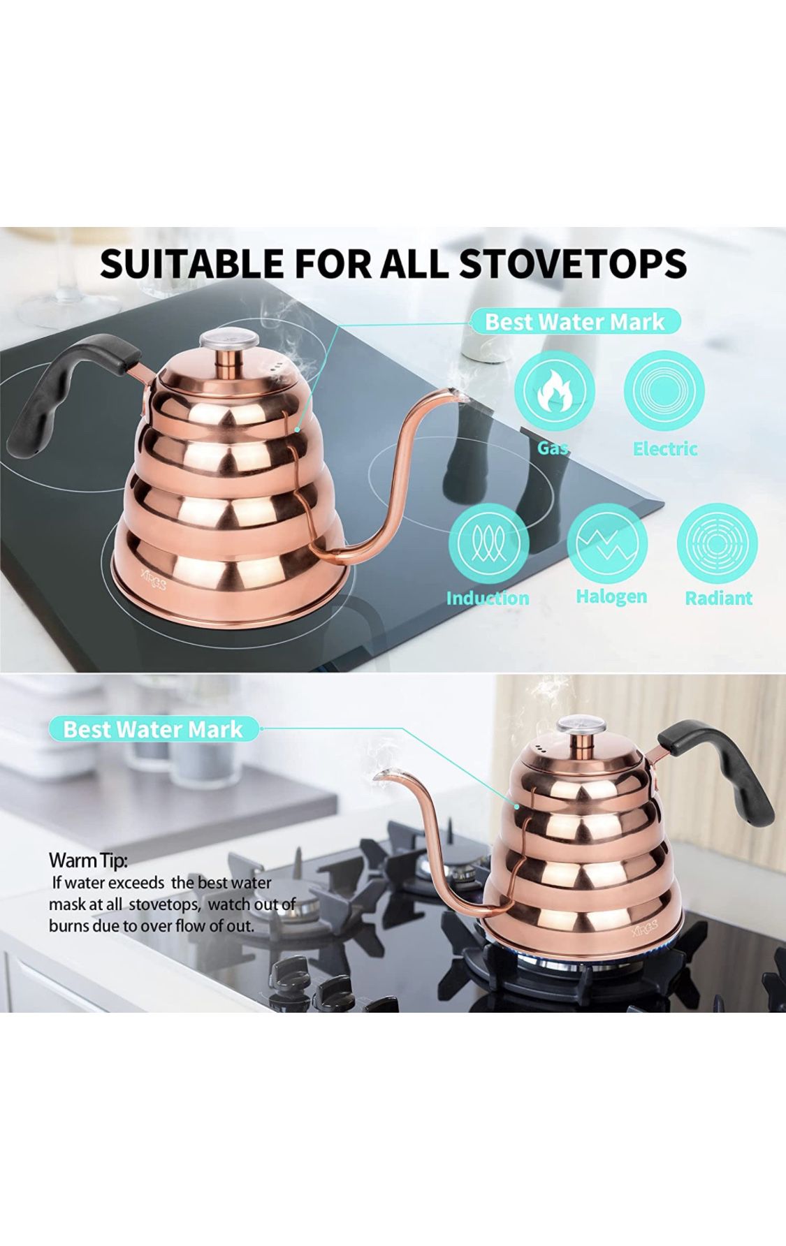 Pour Over Kettle- Copper induction Top Friendly