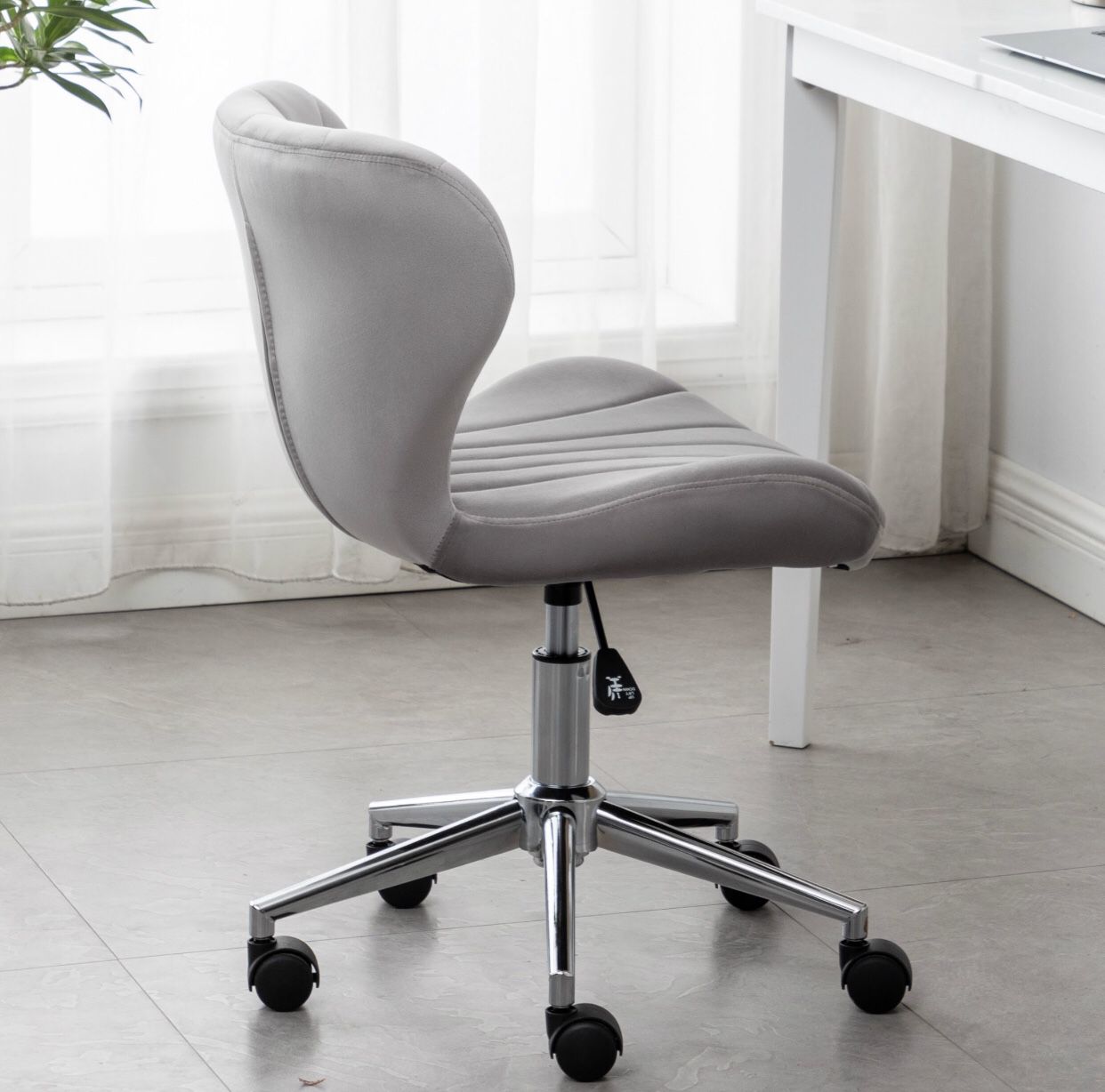 Grey velvet desk chair vanity chair silver office makeup task chair vanity silver chair