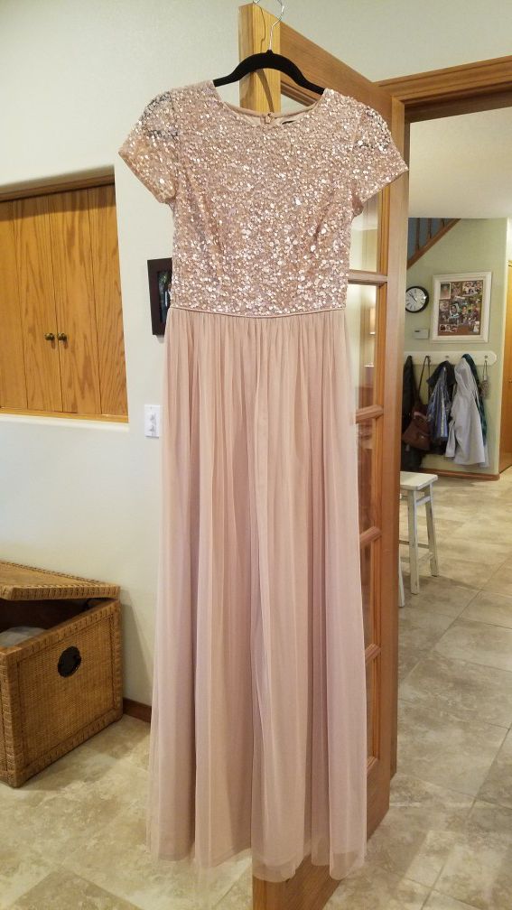 Blush pink floor length Bridesmaid Dress - size 2 with sequin top