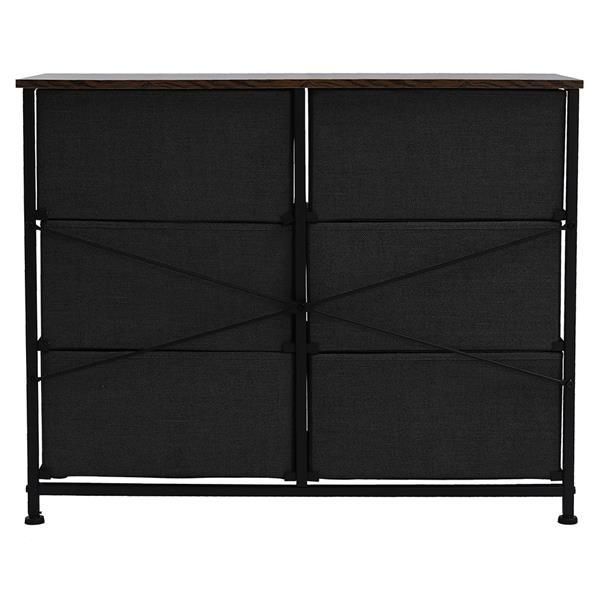 3-Tier Wide Dresser, Storage Unit with 6 Easy Pull Fabric Drawers, Metal Frame, and Wooden Tabletop, for Closet,