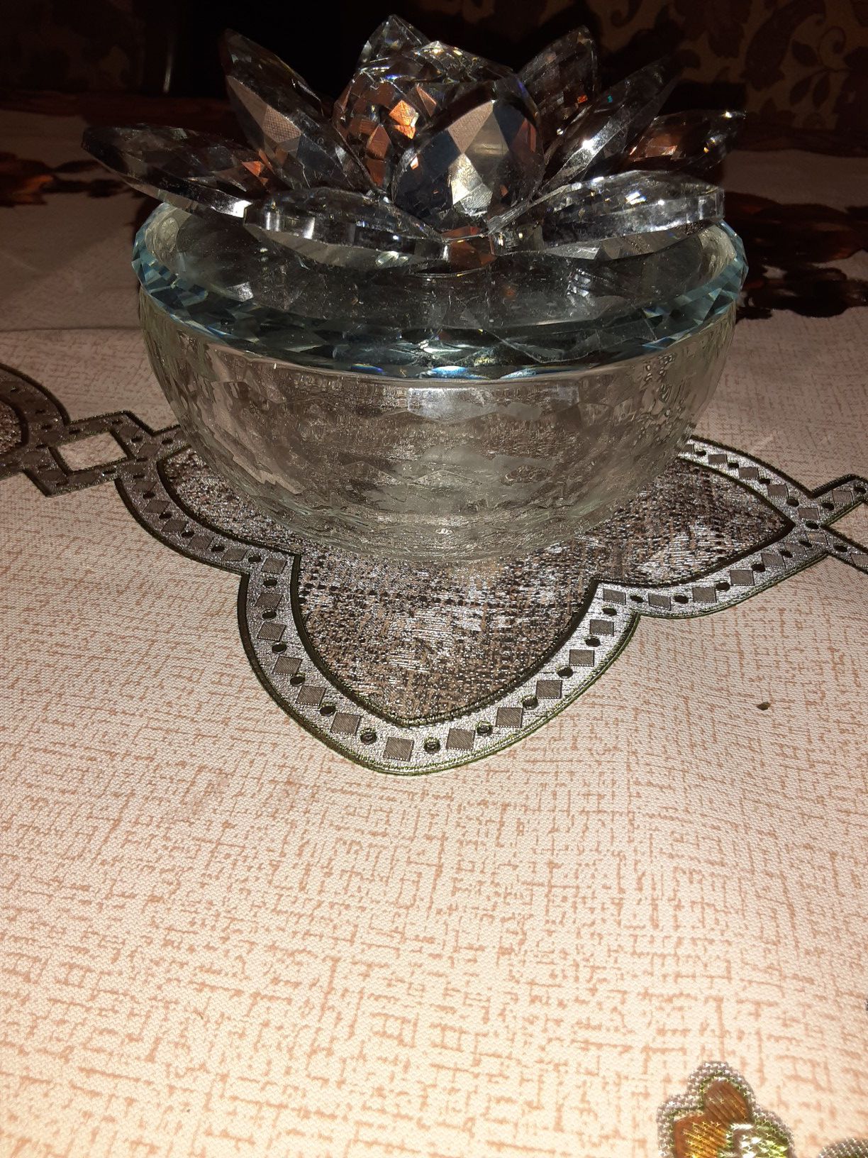 Glass jar with glass flower top