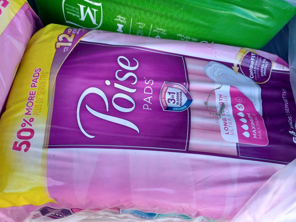 Poise Pads. New, Two Packages Of 64 Pads In Each Pack.
