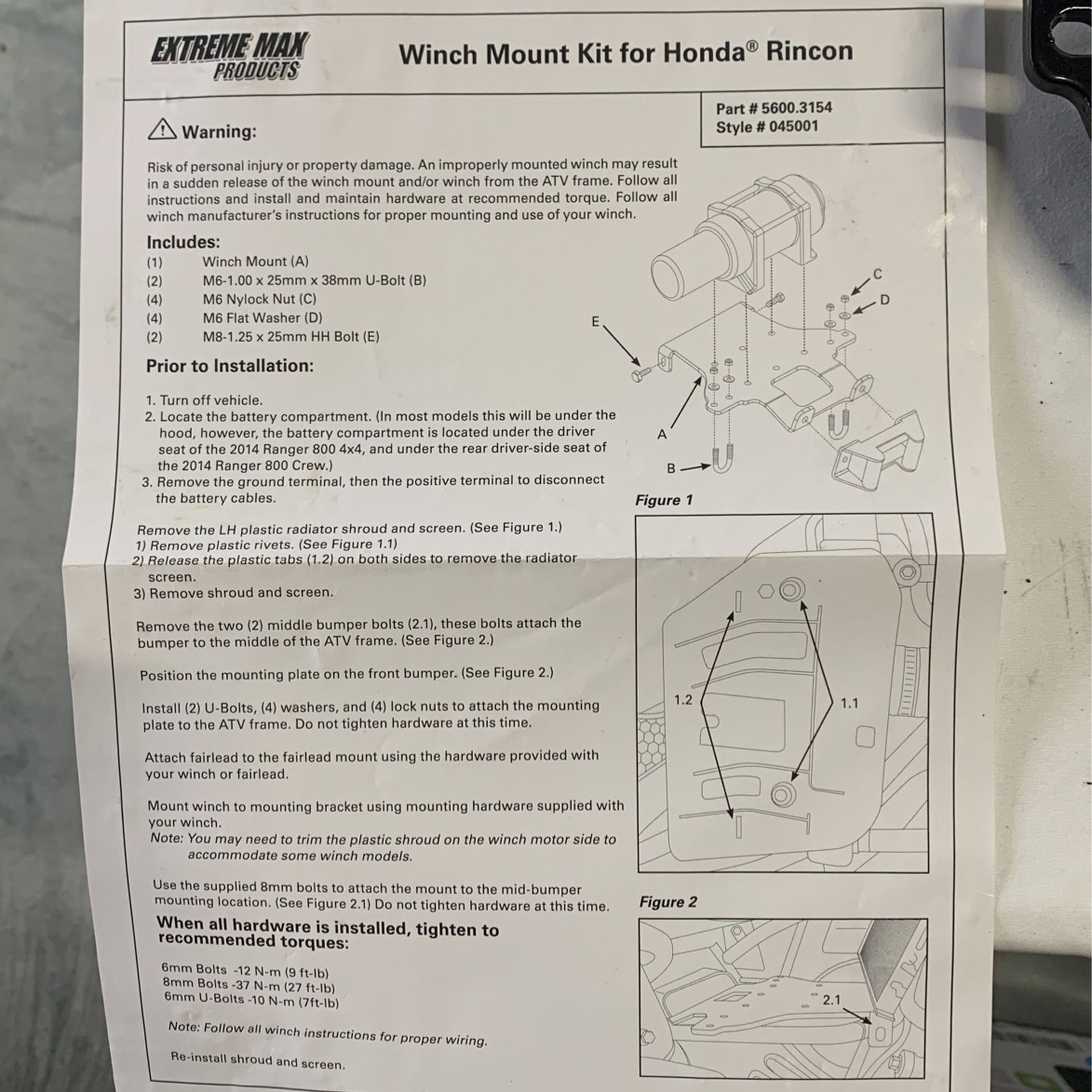Extreme Max Winch Mount Kit for Honda Rincon