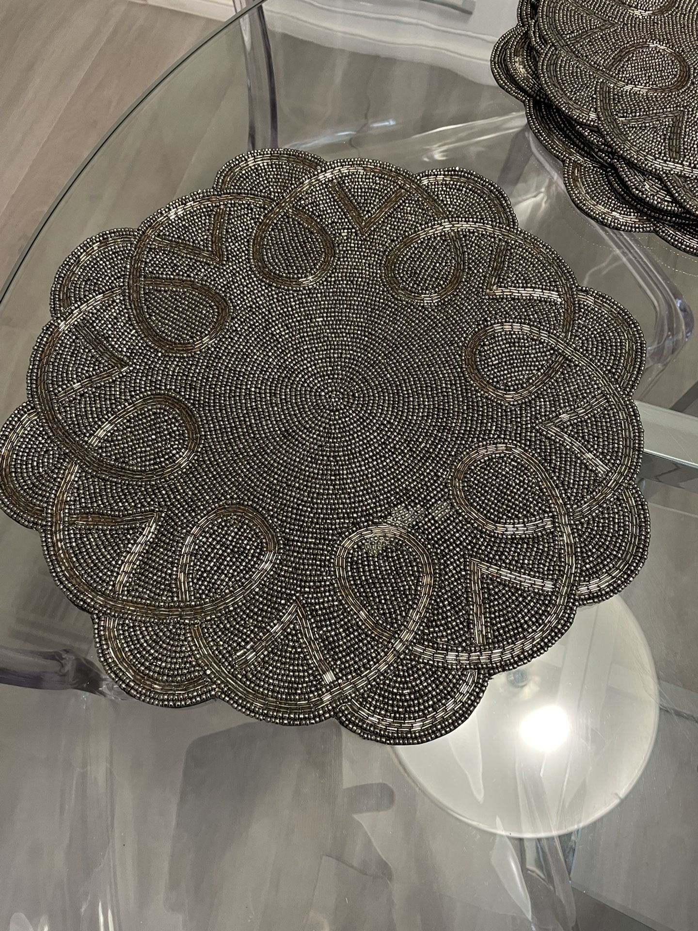 Set Of 6 Silver Beaded Chargers