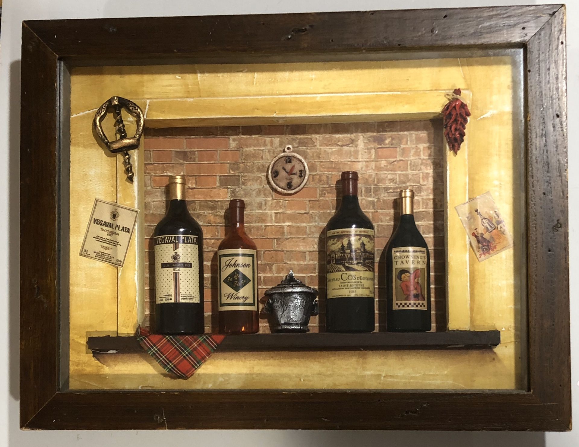 Wall Decor - Vintage Look Bar Counter with Mini Wine Bottles - 15”x11”