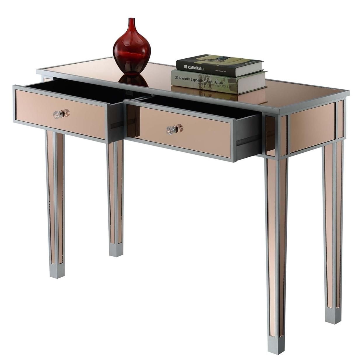 Gold Coast Mirrored Desk , Silver/Rose