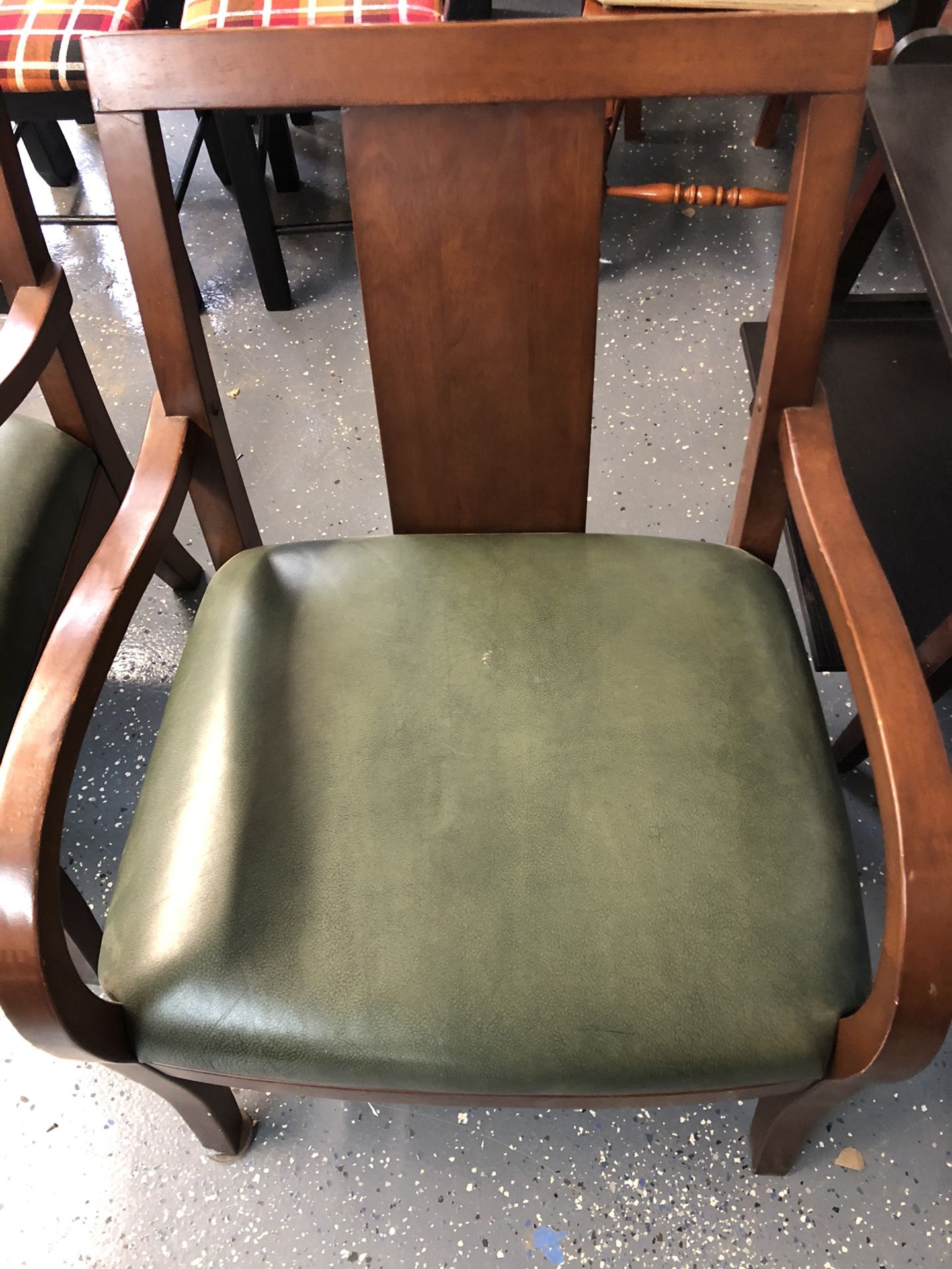Pair Of Green Leather Armchairs