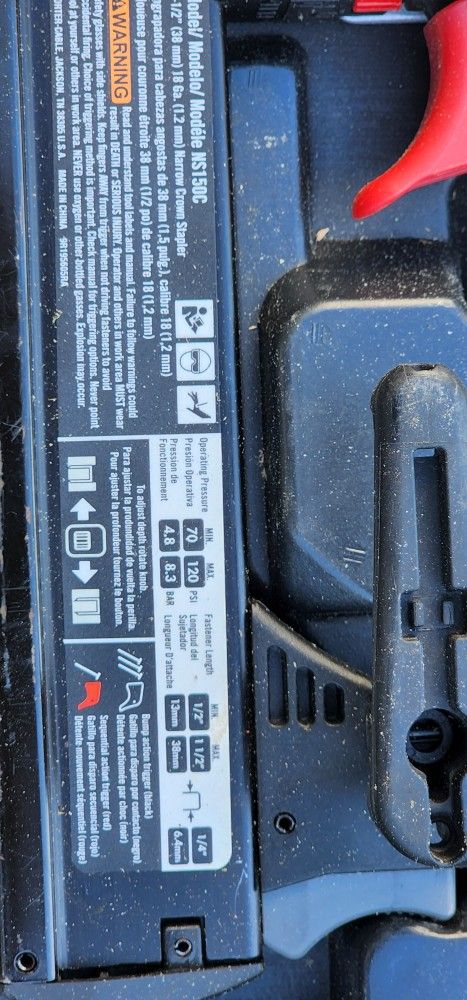 Air Compressor, Pierce Siding Gun, & Porter Cable Narrow Crown Stapler