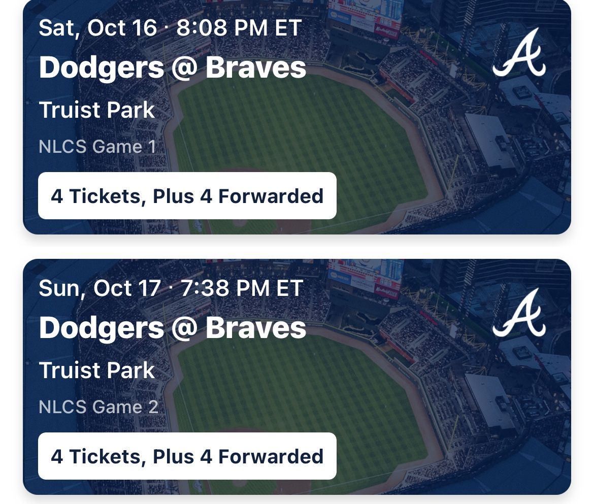 NLCS Game 2, Dodgers @ Atlanta (4 Tix Section 14)