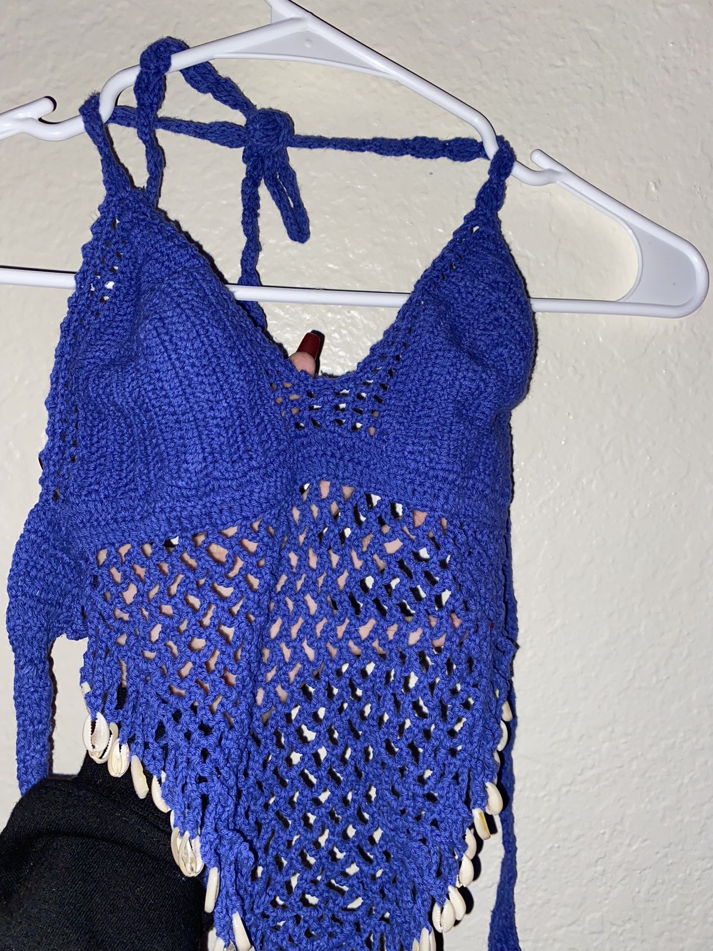 Crochet & Cowrie Shell Swim Top/Crop Top