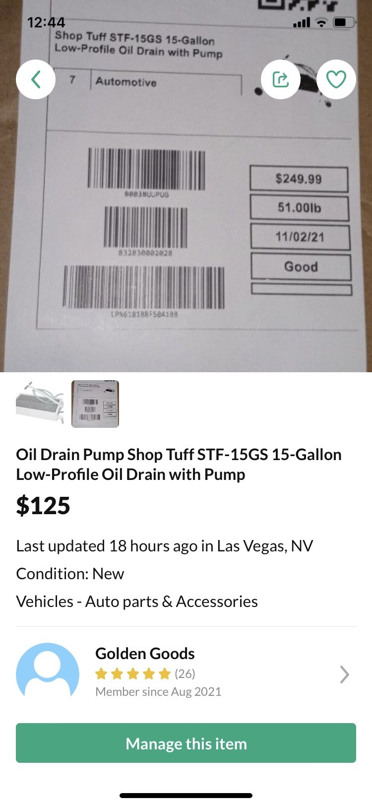 Shop Tuff STF-15GS 15-Gallon Low-Profile Oil Drain with Pump 