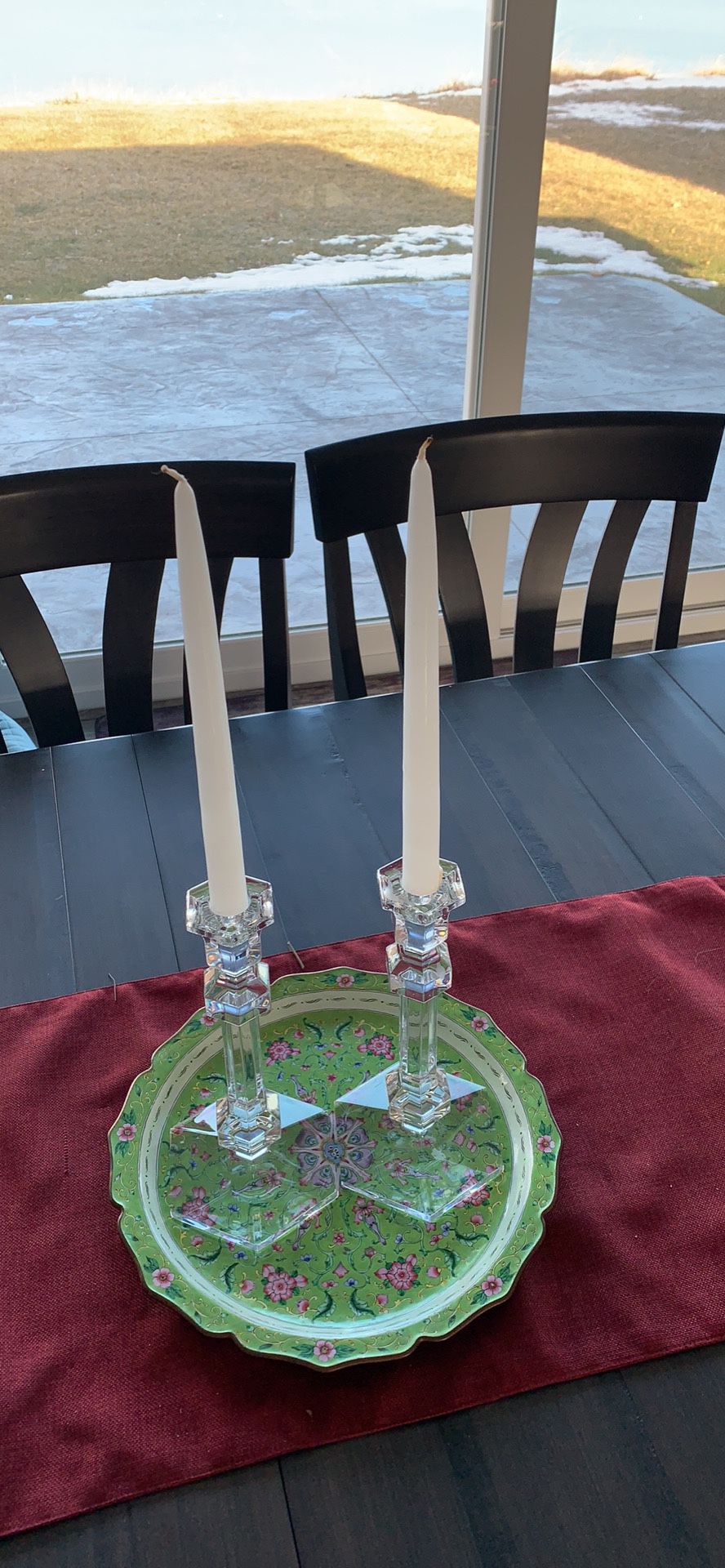 Crystal Candlesticks and plate