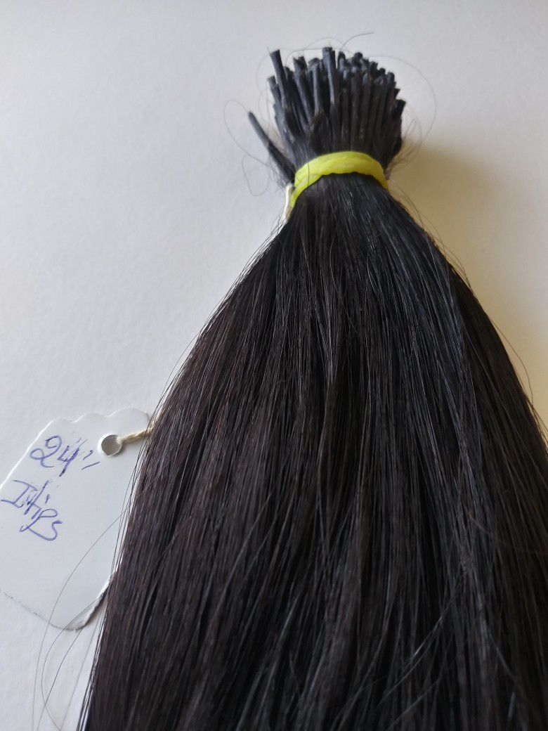 24 inches long Raw Indian temple itip human hair extensions ( Natural black) get length and fullness
