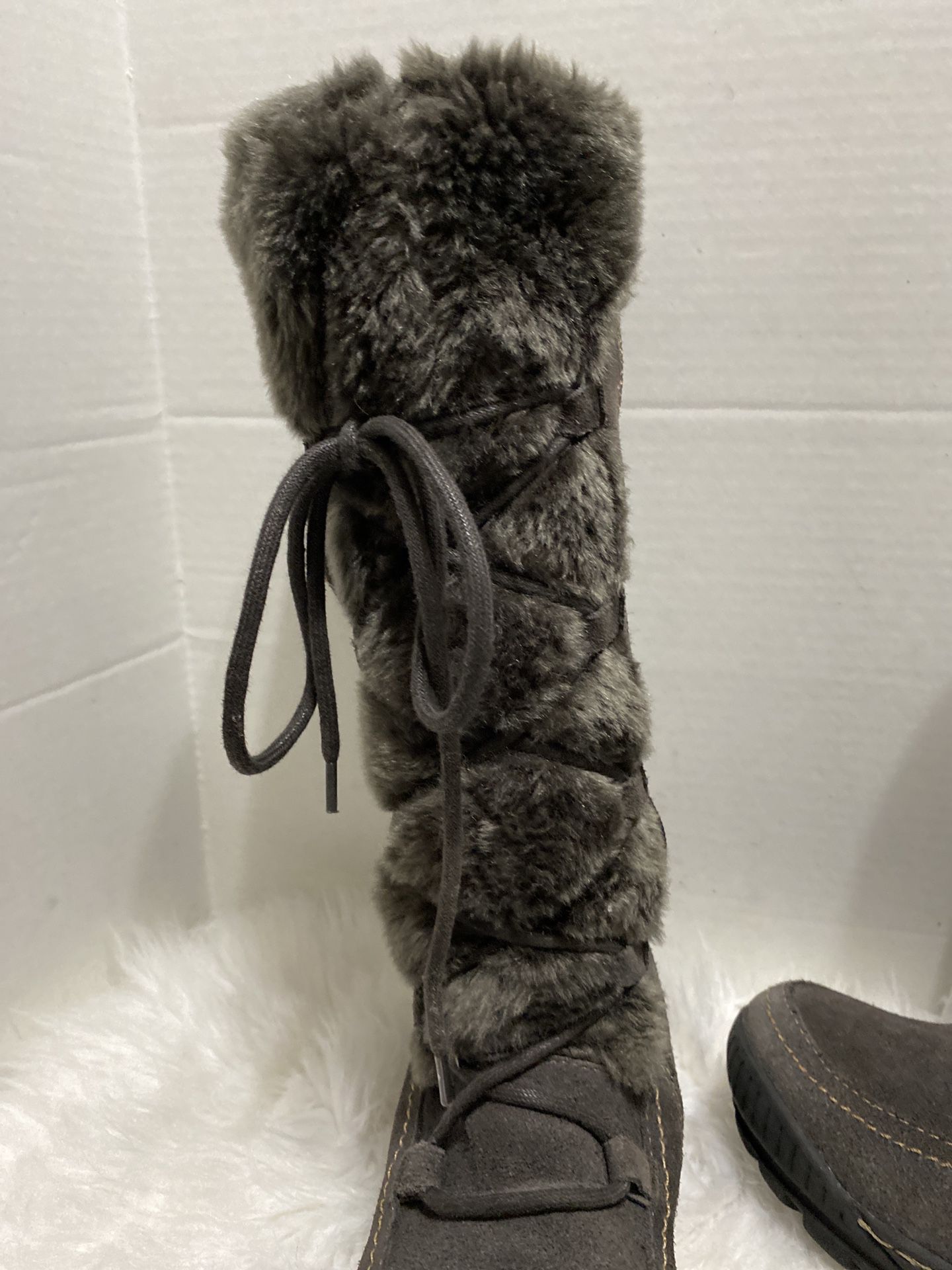 Baretraps Dory Winter Boots Gray Suede Leather Faux Fur Lined Tall Size 9