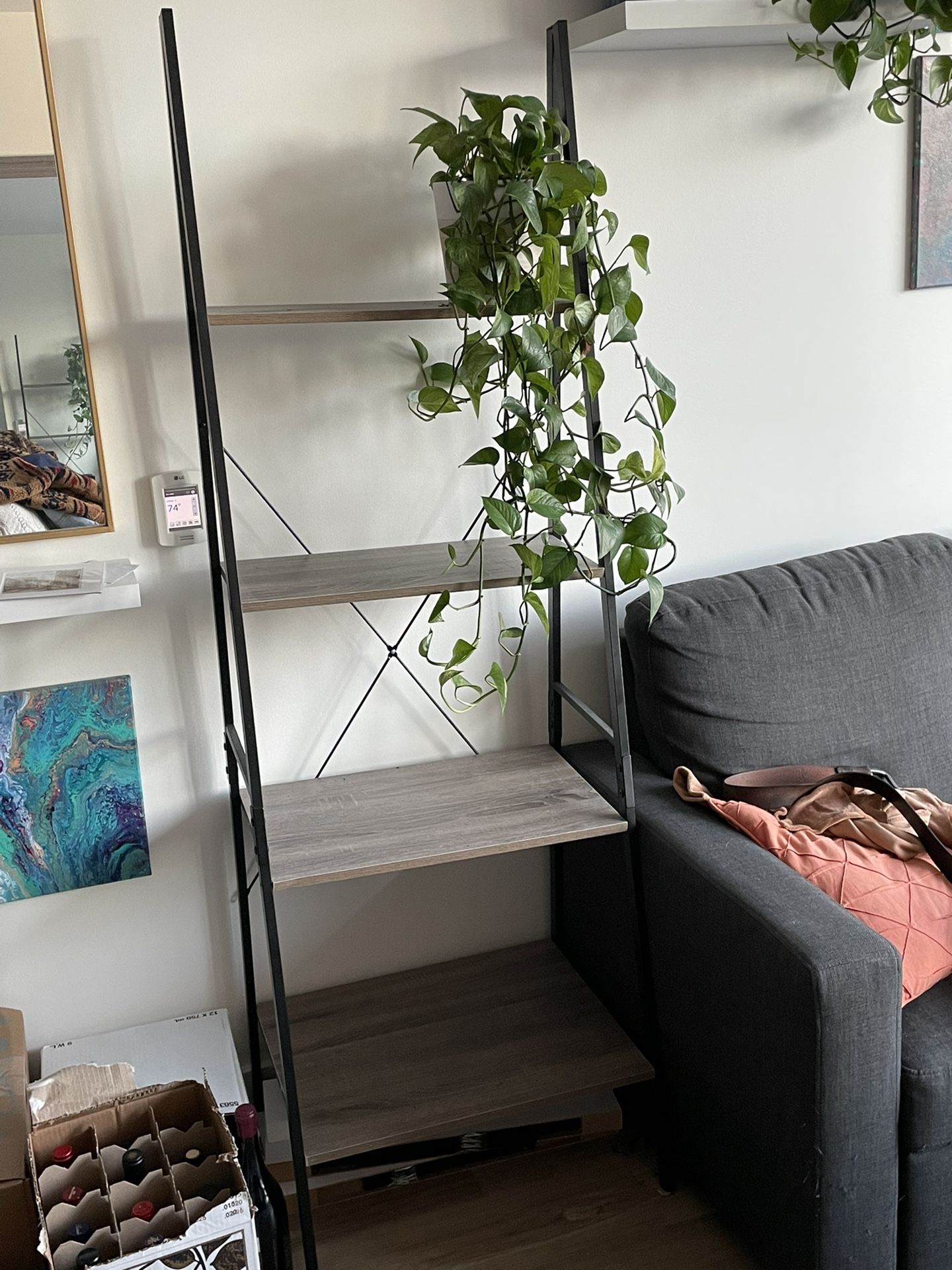Ladder Shelf Gray Wood