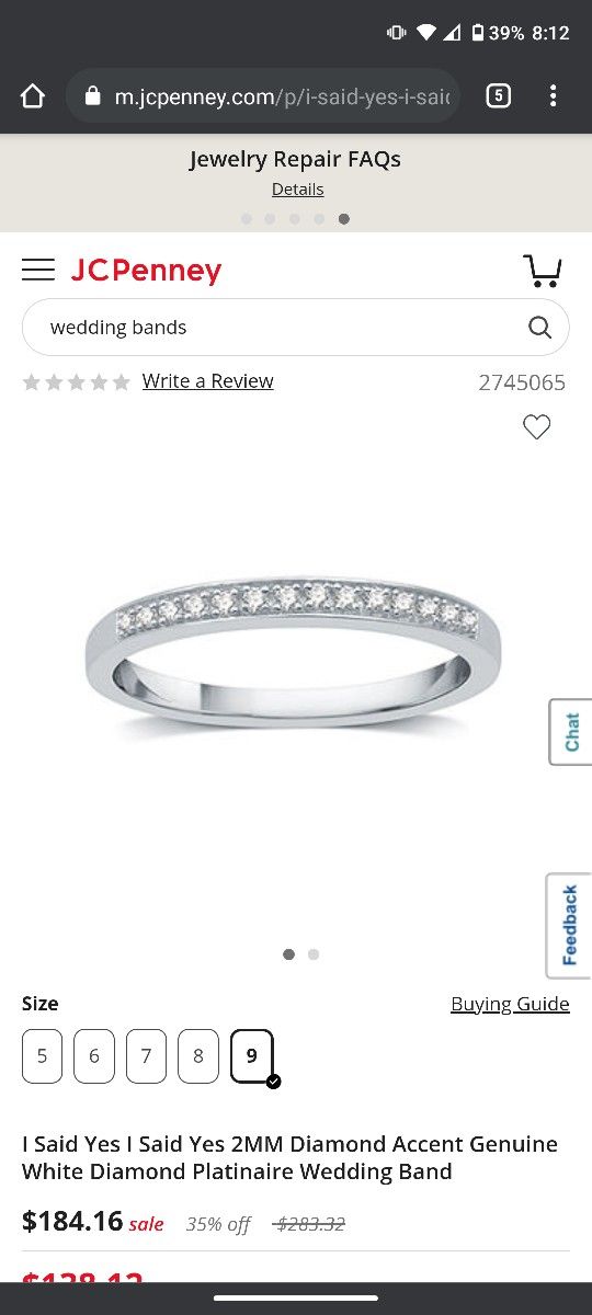 Wedding Band Size 9