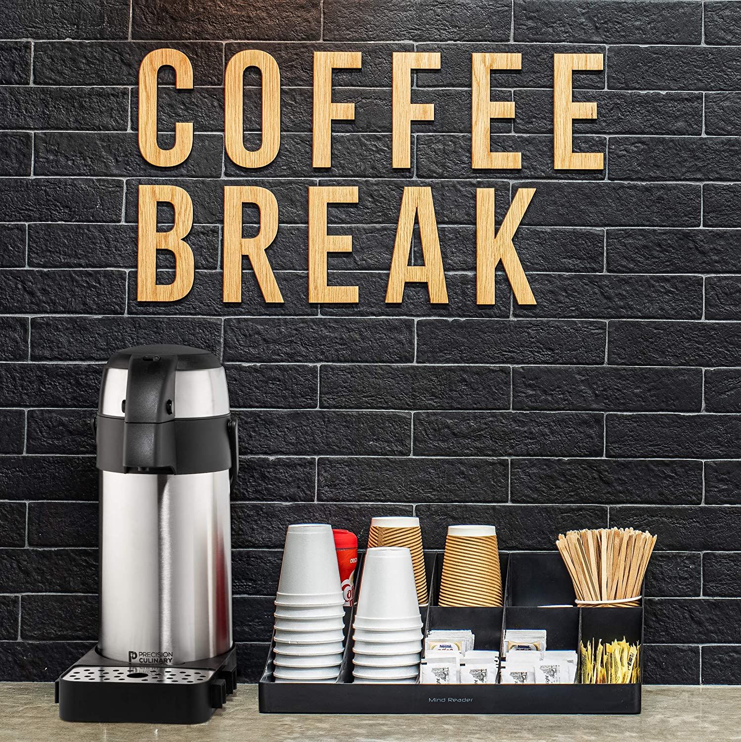 Airpot Coffee Dispenser with Pump/Stainless Steel Thermal Coffee Carafe - Three Liter (102 oz.) Hot Beverage Dispenser with On/Off Pump Switch - Vacuu