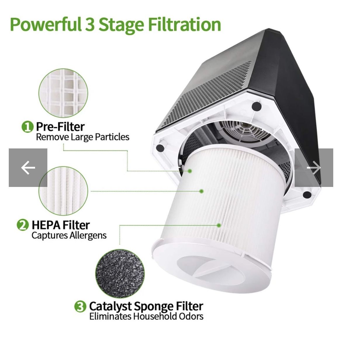 Keenstone KJ130V1 Air Purifier with HEPA Filter, 5-Speed, Black, 100-240V, 17W