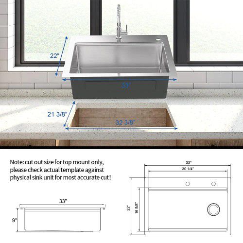 Glacier Bay All-in-One Drop-in/Undermount Stainless Steel 33 in. Single Bowl Workstation Kitchen Sink with Faucet and Accessories  - #69680- OS