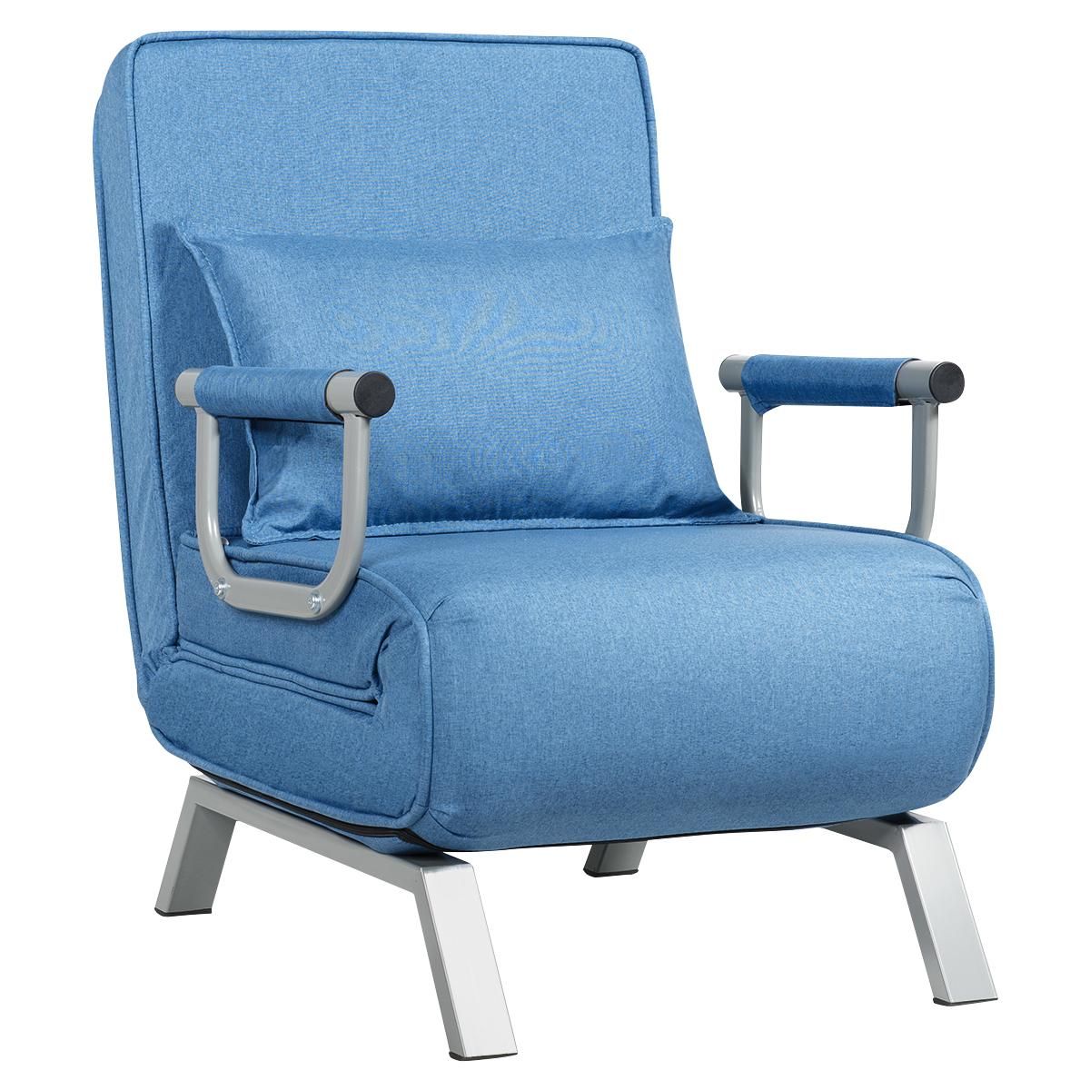 Gymax 5 Position Convertible Sofa Chair Folding Sleeper Bed w/ Pillow Blue/Gray