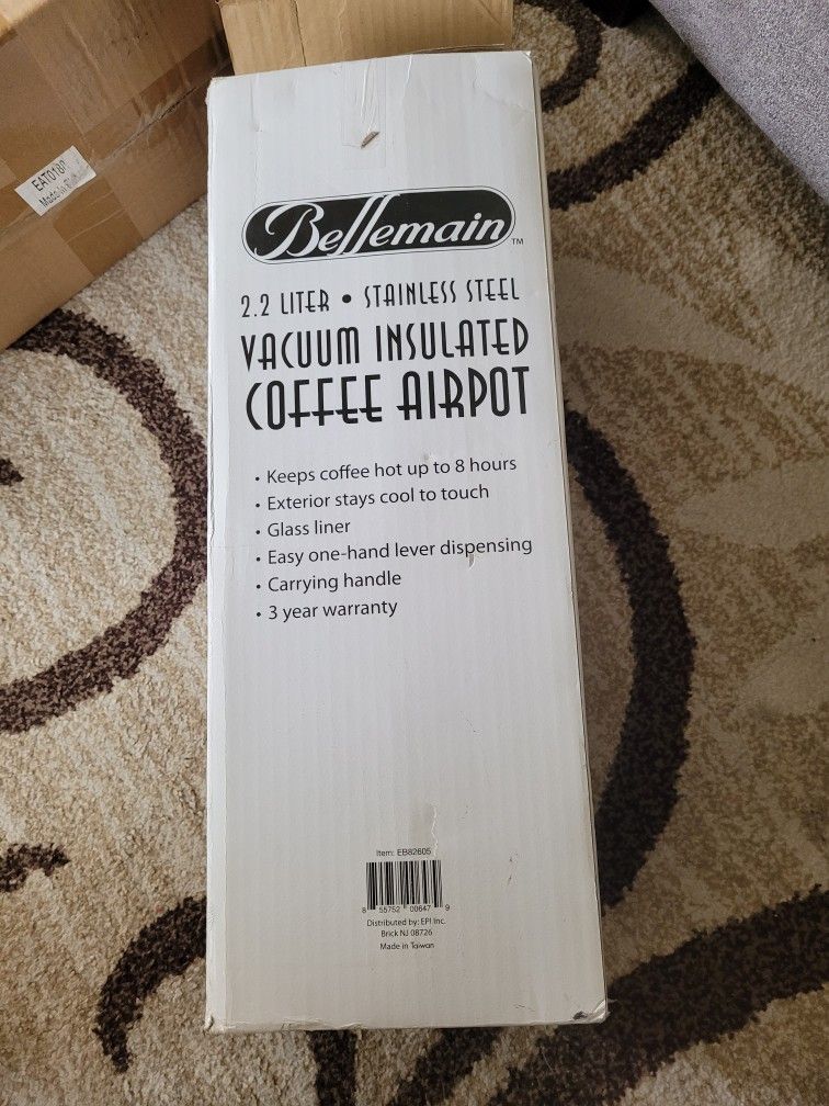 Bellemain 2.2 Liter Airpot Coffee Dispenser with Pump, Stainless Steel Vacuum