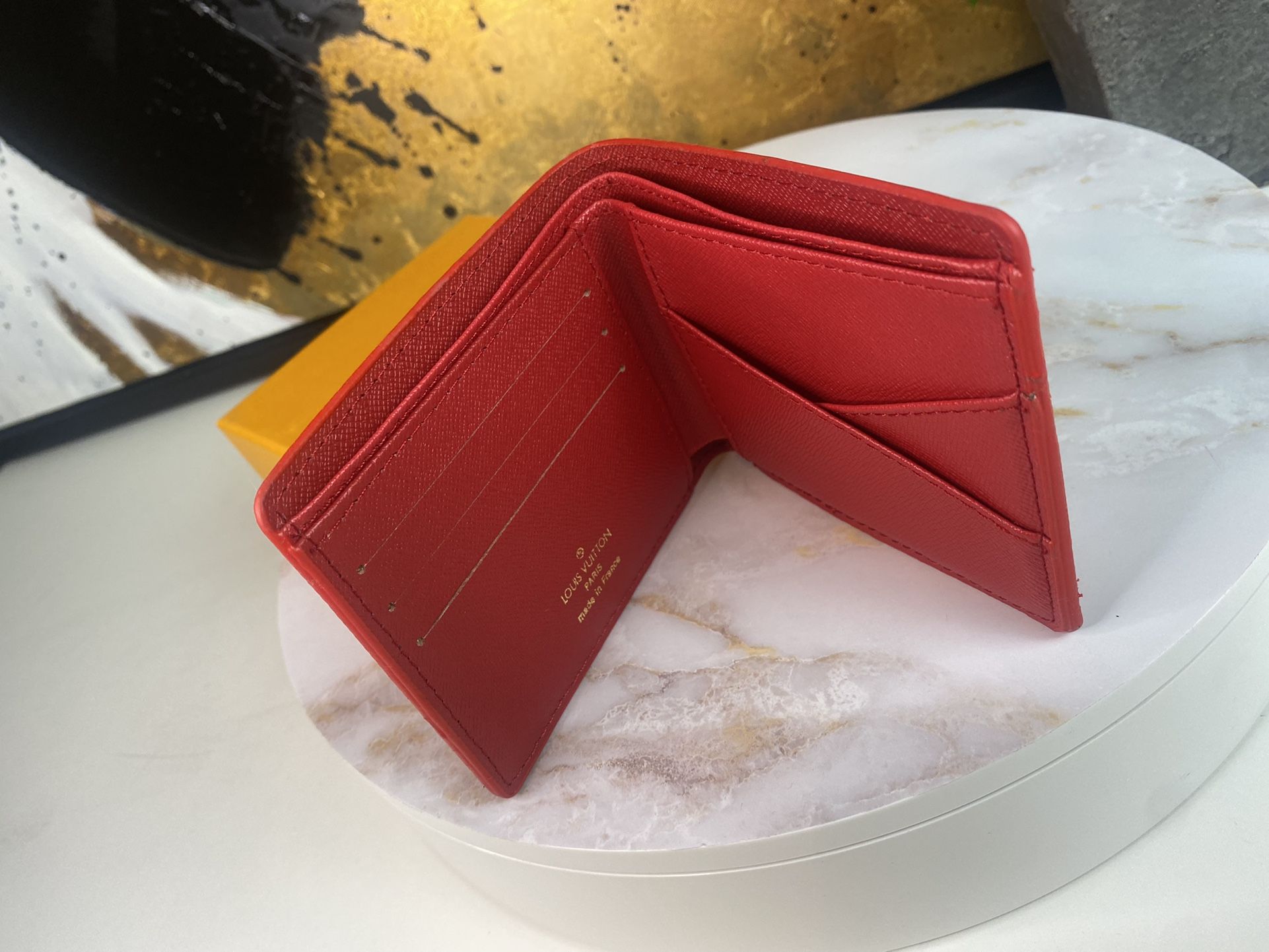 L.V x Supreme Wallet In Red