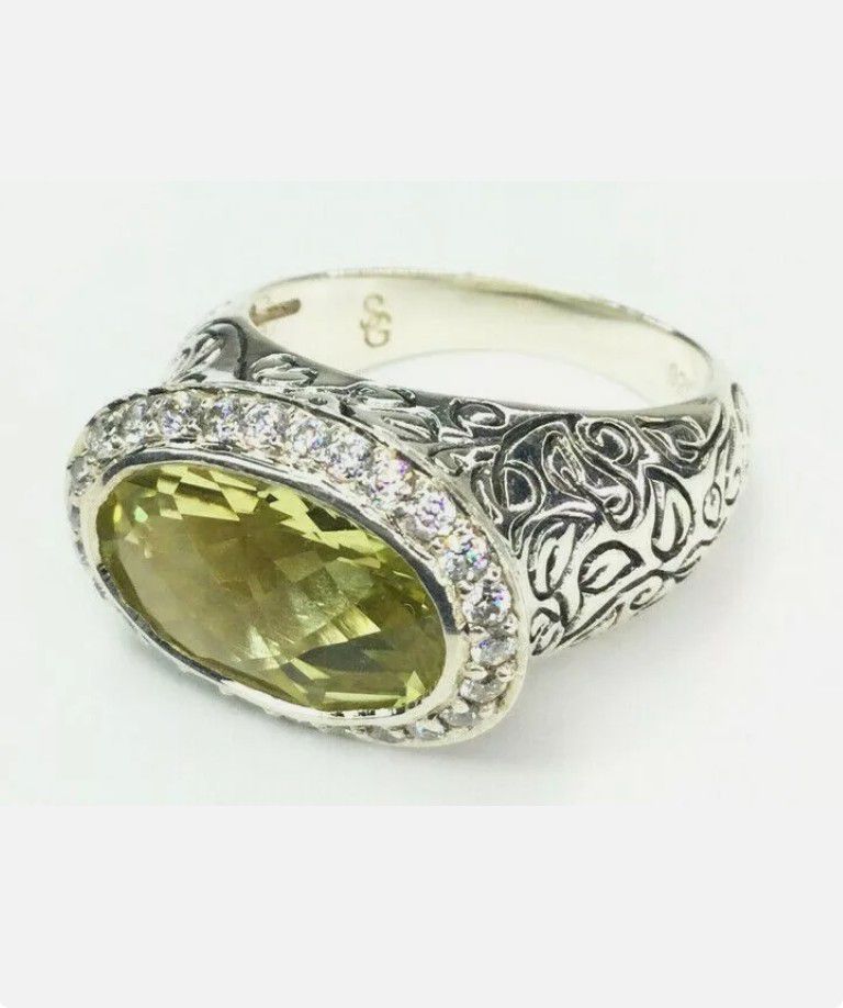 SG Stamped Sterling Silver Lemon Yellow Quartz & CZ Ring Size 10 for ...