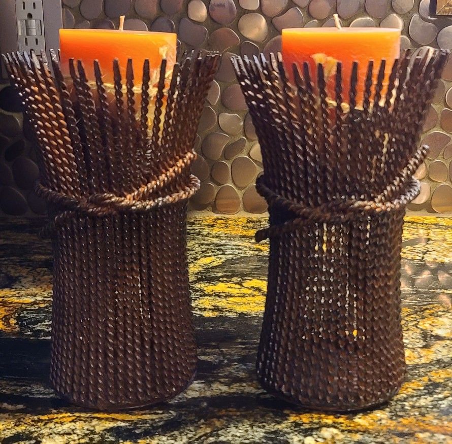 Beautiful Set Of Harvest Candle Holders w/Candles