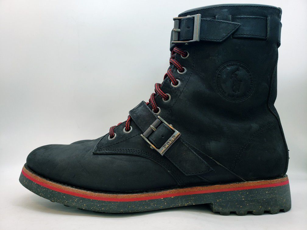 POLO Mens 'Maurice' Black/Red Nubuck Leather Ranger Boots Size 13 D Trail Shoes
