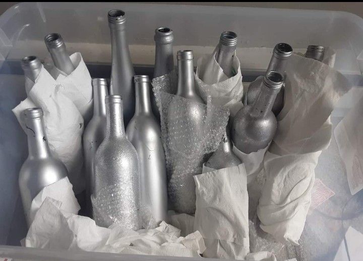 Decorative Wine Bottles, Silver, Set Of 15