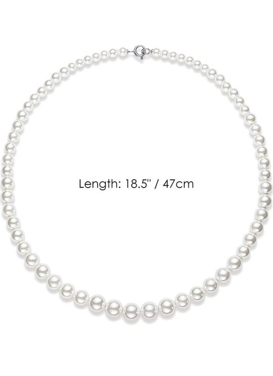 Pearl Strands Necklace: White Round Gradual Pearl Fashion Jewelry Wedding Gifts for Women Mother Brides Men BRANDNEW