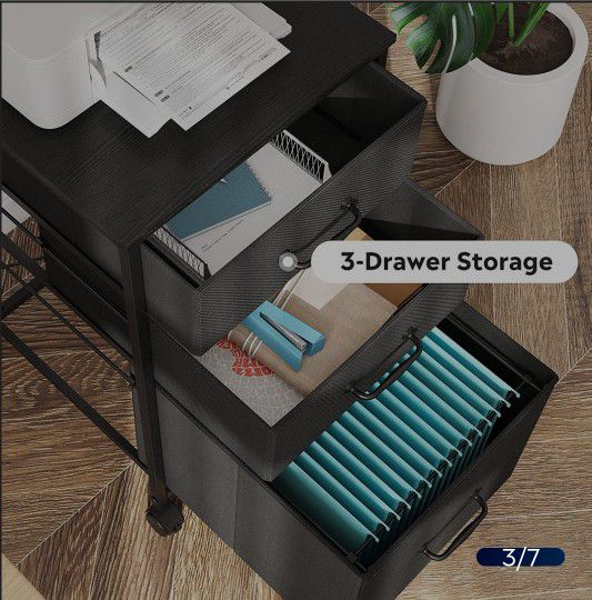 Black 3 Drawer Mobile File Cabinet