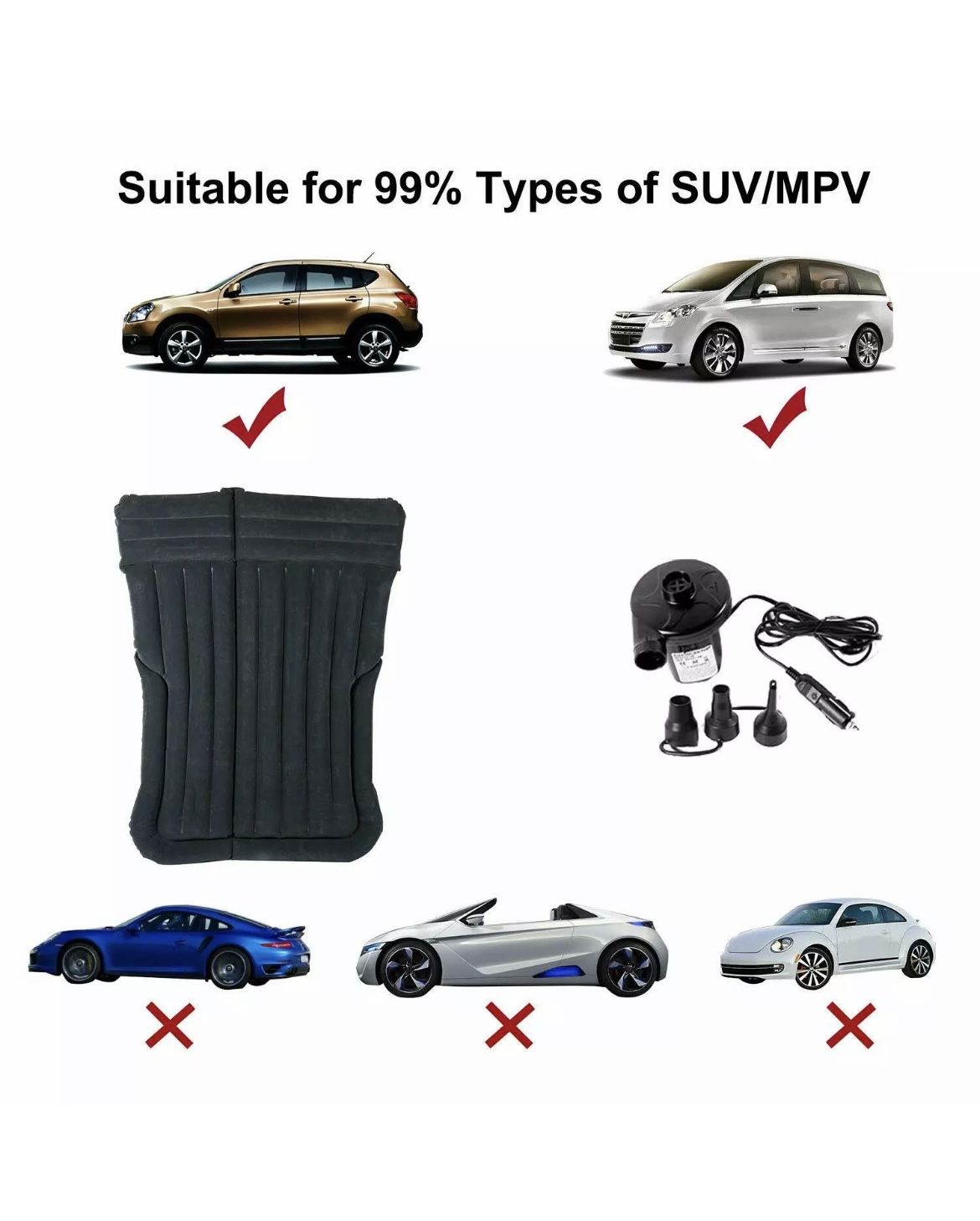 SUV Air Mattress Camping Bed Cushion Pillow - Inflatable W/Pump Toyota RAV4