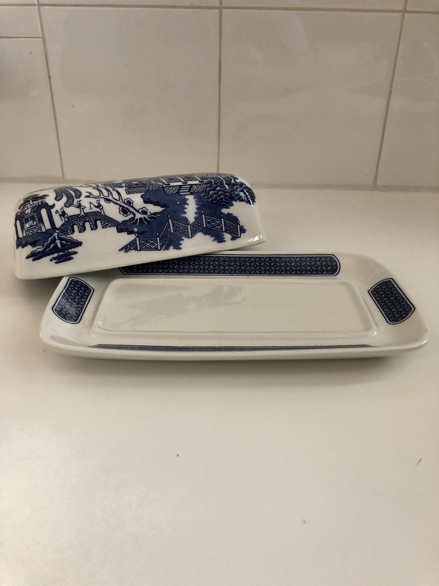 Churchill China Blue Willow Covered Butter Dish