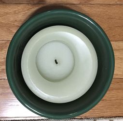 Longaberger 1 Pint Salt Crock Green With Lid and Candle Thumbnail