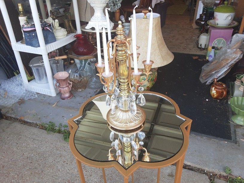 Gorgeous Looking 6 SMALL CANDLE THIS IS A BRASS AND CRYSTAL GLASS CANDLE HOLDER 15INCHES TALL