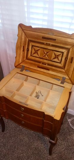 Signed Antique Inlaid Wood Sewing Table 3 Drawer desk With Key  - Hollywood Actor Furniture  Thumbnail