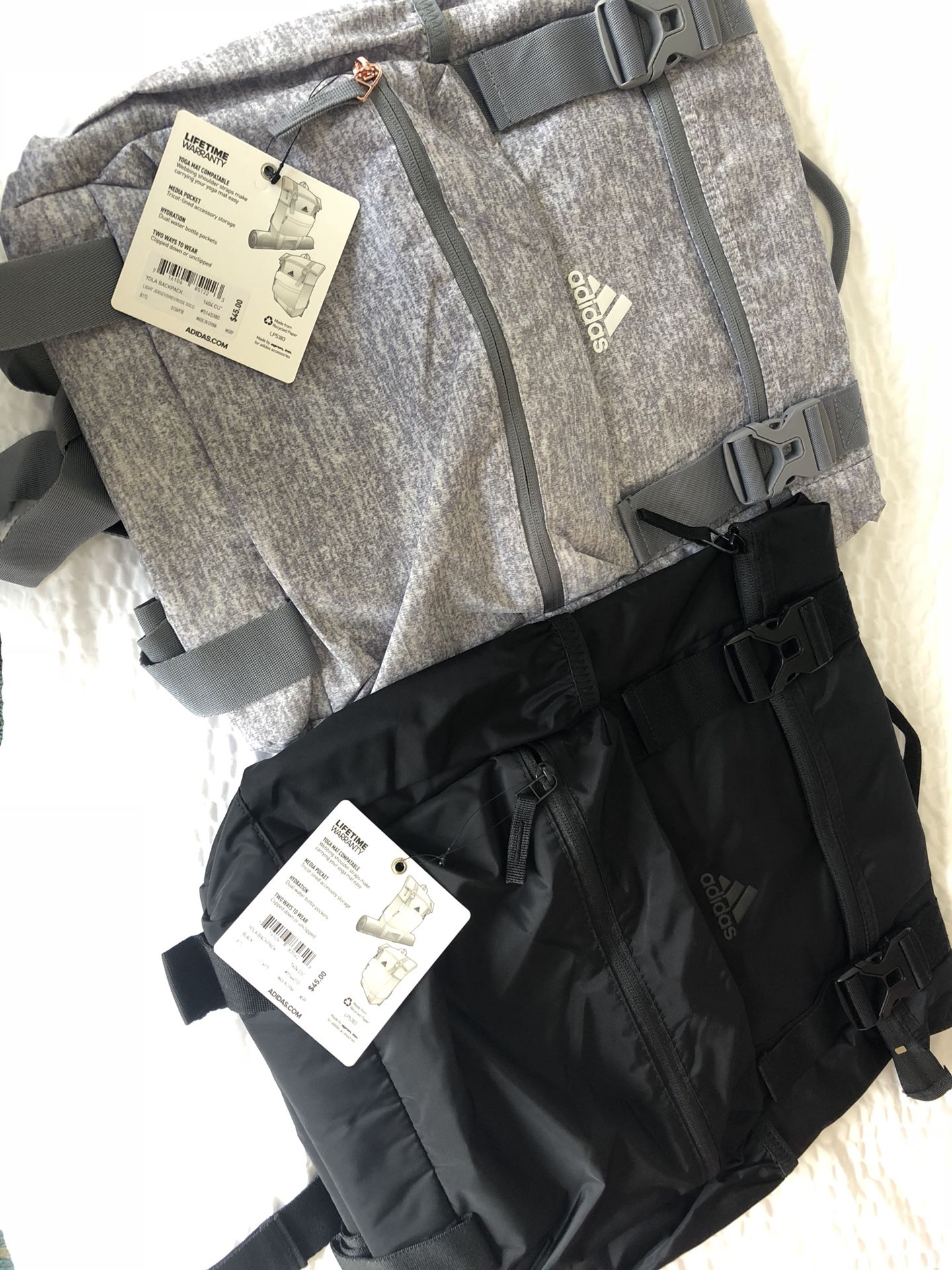NEW never used, Adidas backpacks, available colors grey & black, 5 compartment, paid over $45, asking $20