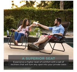 Set of 2 Adjustable Zero Gravity Patio Seats w/ Cup Holders different colors available Thumbnail