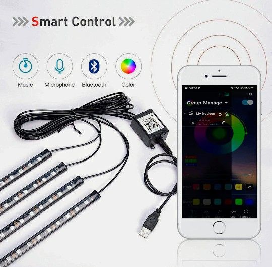 NEW PLUG & PLAY CAR INTERIOR LIGHTING KIT W/PHONE APP CONTROL! MULTIPLE COLORS/ MUSIC MODE