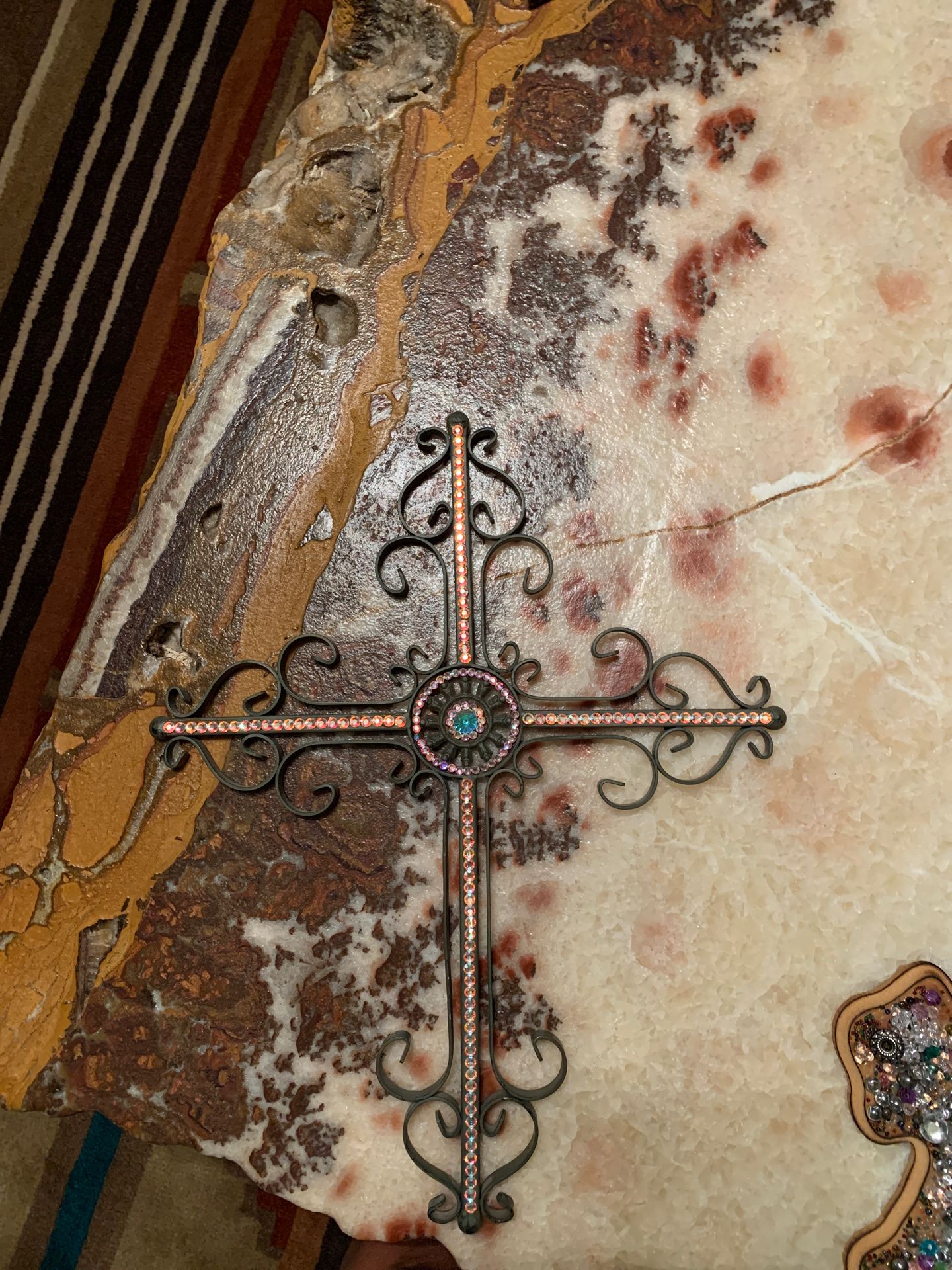 Metal decorative wall cross with Swarovski crystals