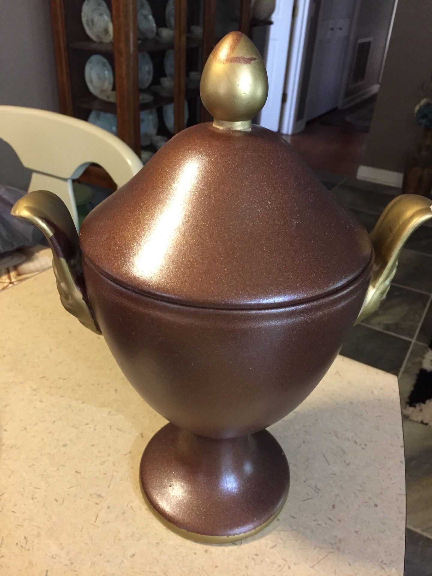 Brown ceramic pot urn 14 inches tall