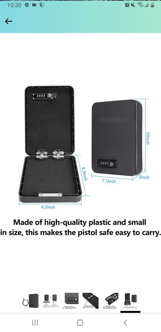 Gun Safes for Pistols, Small Pistol Safe Handgun Portable Safe with 4 Digits Combination Lock for Gun Storage, Plastic Handgun Case for Car, Home, Tra
