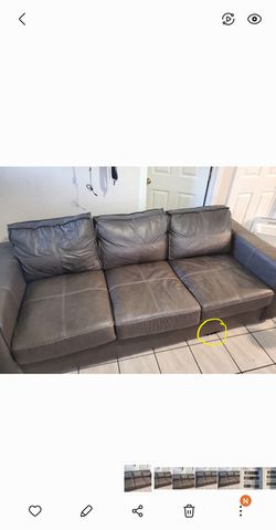 Dark Grey Leather Sofa With Matching Love Couch  Thumbnail