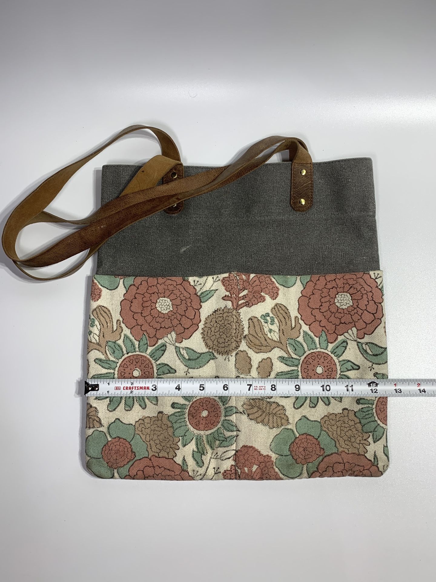 Joyn Canvas Tote Gray Pink with Brown Leather Straps. Used