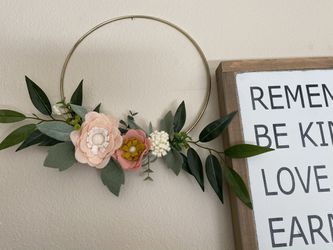 Wooden Wall Quote, 3 Gold Floral Rings And Wooden Octogon Wall Art (name Not Included) Thumbnail