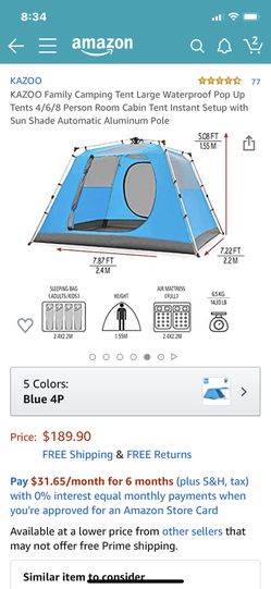 KAZOO Family Camping Tent Large Waterproof Pop Up Tents 4/6/8 Person Room Cabin Tent Instant Setup with Sun Shade Thumbnail